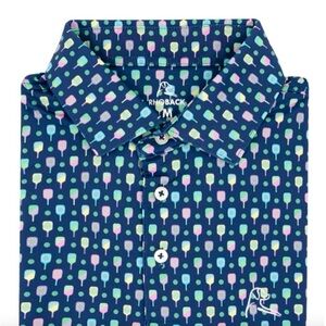 Rhoback "The Pickleball" Polo Navy Blue & Multicolor Print Short Sleeve Shirt